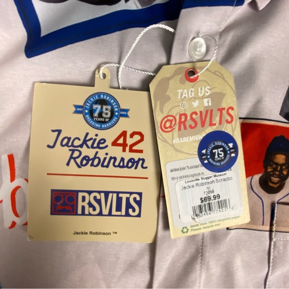 RSVLTS Jackie Robinson Day Series 1 Scrapbook Short Sleeve Button Up Mens Size M - Picture 10 of 11